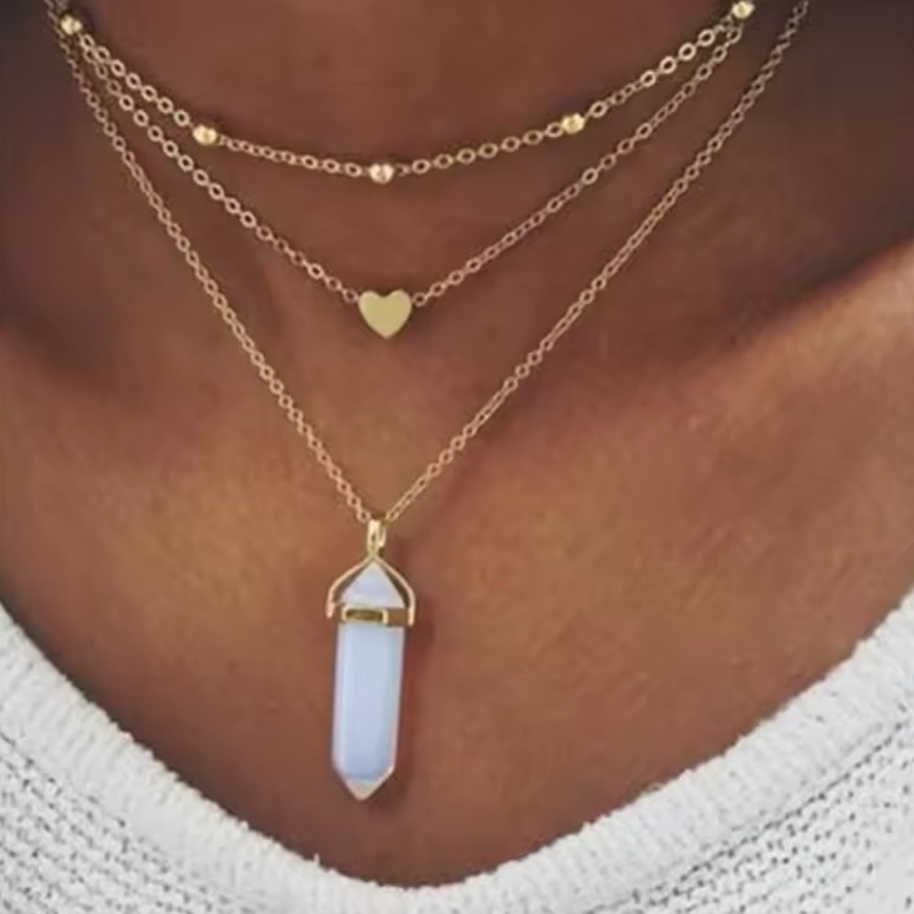 💎NEW Gold Three Layered Heart Beaded Chocker Necklace